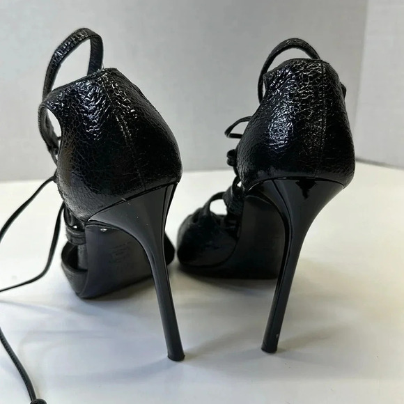 Stuart Weitzman Excite Pointy Toe Lace Up Pumps Heels Patent Leather Black  7 - Picture 3 of 9